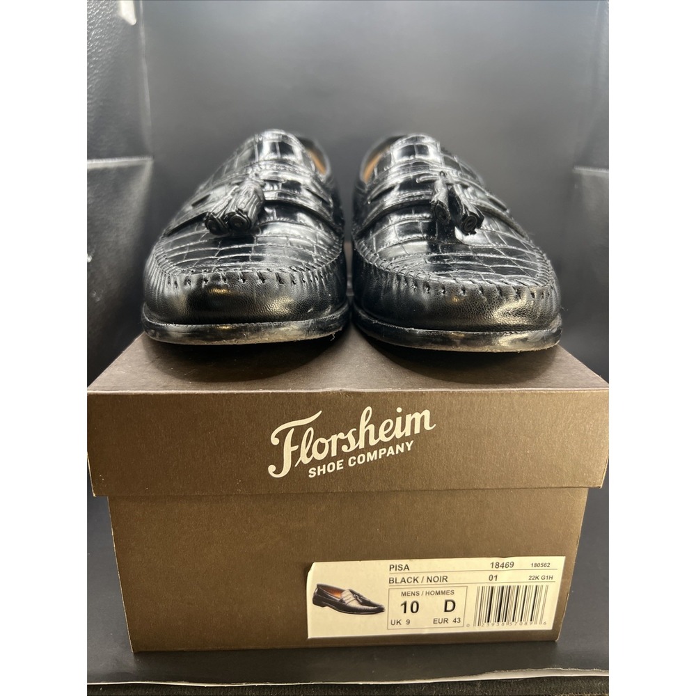 Florsheim Pisa Moc Toe Shoes Mens Black Leather Tassel Loafers 18469 Sz 10 D Box